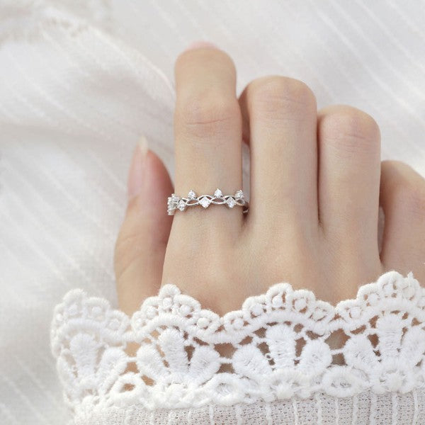 Beautiful Sterling Silver Zircon Woven Fashion Adjustable Ring