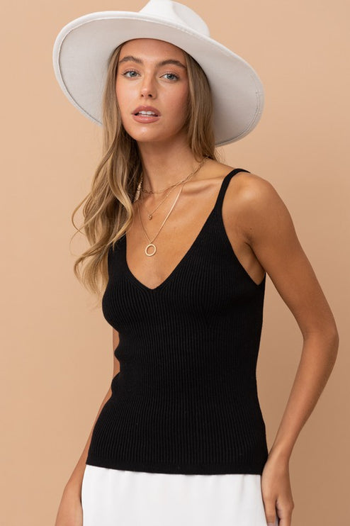 Simple Solid Knitted Sleeveless Sweater Fashion Cami Tank Top