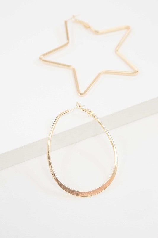 Stylish Star and Oval Fashion Dangle Hoop Earrings