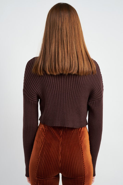 Chic Fashion Simple Solid Turtleneck Cropped Knit Sweater Top