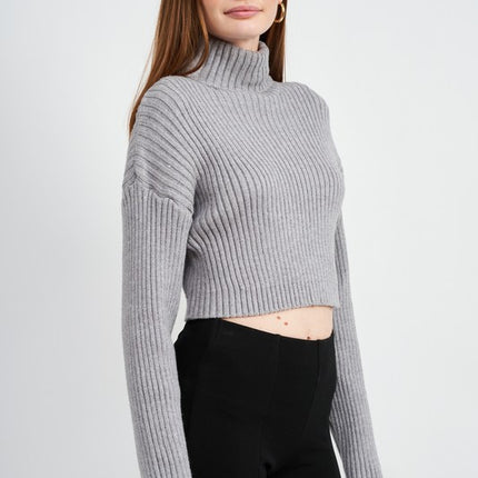 Chic Fashion Simple Solid Turtleneck Cropped Knit Sweater Top - Accessoriesforever