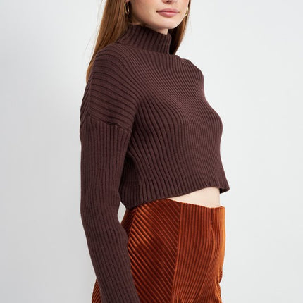 Chic Fashion Simple Solid Turtleneck Cropped Knit Sweater Top - Accessoriesforever
