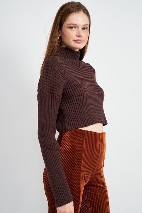 Chic Fashion Simple Solid Turtleneck Cropped Knit Sweater Top