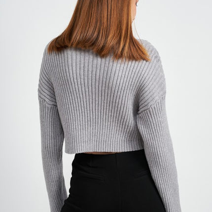 Chic Fashion Simple Solid Turtleneck Cropped Knit Sweater Top - Accessoriesforever