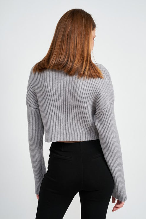 Chic Fashion Simple Solid Turtleneck Cropped Knit Sweater Top