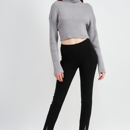Chic Fashion Simple Solid Turtleneck Cropped Knit Sweater Top - Accessoriesforever