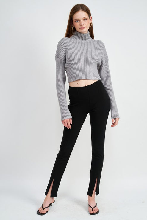 Chic Fashion Simple Solid Turtleneck Cropped Knit Sweater Top