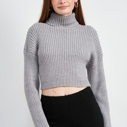 Chic Fashion Simple Solid Turtleneck Cropped Knit Sweater Top - Accessoriesforever