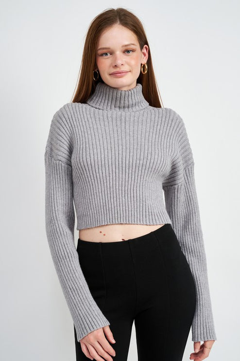 Chic Fashion Simple Solid Turtleneck Cropped Knit Sweater Top