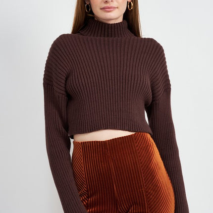 Chic Fashion Simple Solid Turtleneck Cropped Knit Sweater Top - Accessoriesforever