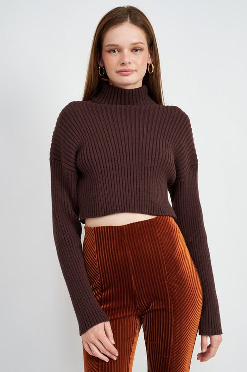 Chic Fashion Simple Solid Turtleneck Cropped Knit Sweater Top