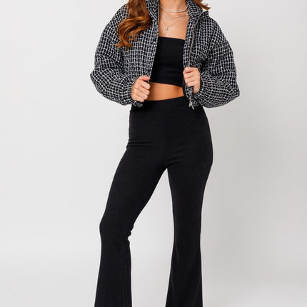 Cozy Fashion Plaid Tweed Cropped Puffer Jacket