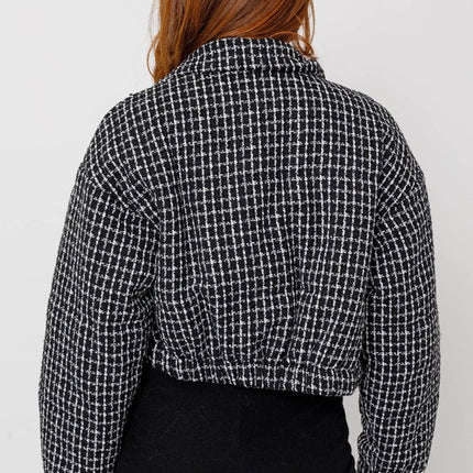 Cozy Fashion Plaid Tweed Cropped Puffer Jacket