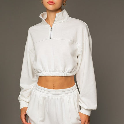 Causal Long Sleeve Elastic Waist Cropped Sweatshirt Top