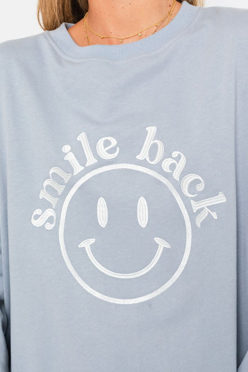 Fun Cute Letter Embroidery "Smile Back" Oversized Sweatshirt