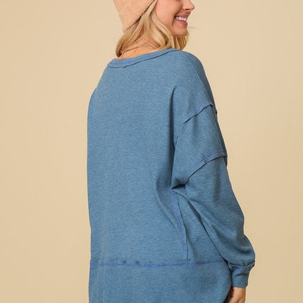 Thermal High Low V-Neck Long Sleeve Oversized Fashion Top