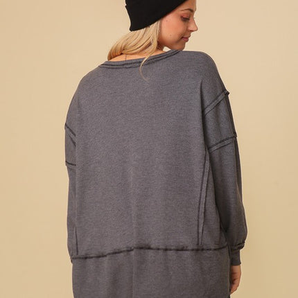 Thermal High Low V-Neck Long Sleeve Oversized Fashion Top