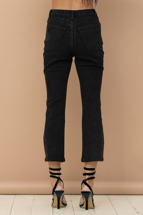 Studded Rhinestone Distressed Knee Edge Stretch High Rise Denim Jeans - Accessoriesforever