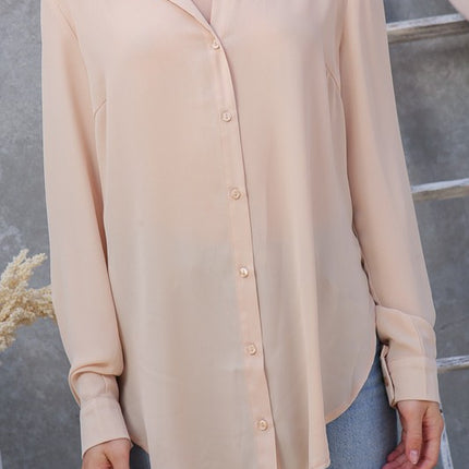 Classic Trendy Solid Long Sleeve Button Down Chiffon Blouse Shirt