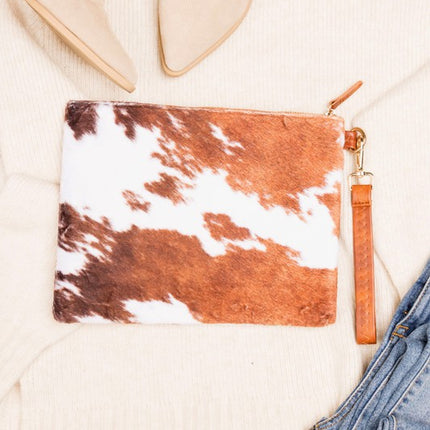 Chic Faux Fur Cow Bold Animal Print Pattern Clutch