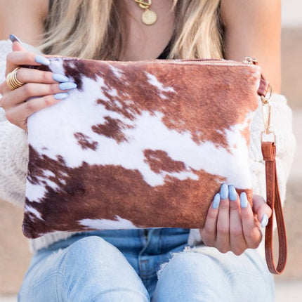 Chic Faux Fur Cow Bold Animal Print Pattern Clutch