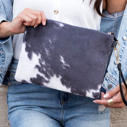 Chic Faux Fur Cow Bold Animal Print Pattern Clutch