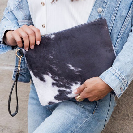 Chic Faux Fur Cow Bold Animal Print Pattern Clutch