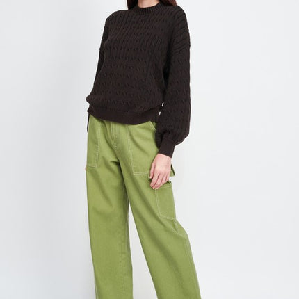 Cozy Soft Fashion Bubble Sleeves Cable Knit Top Sweater - Accessoriesforever