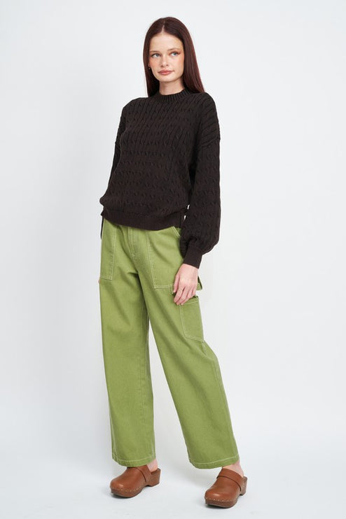 Cozy Soft Fashion Bubble Sleeves Cable Knit Top Sweater - Accessoriesforever