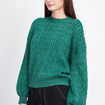 Cozy Soft Fashion Bubble Sleeves Cable Knit Top Sweater - Accessoriesforever