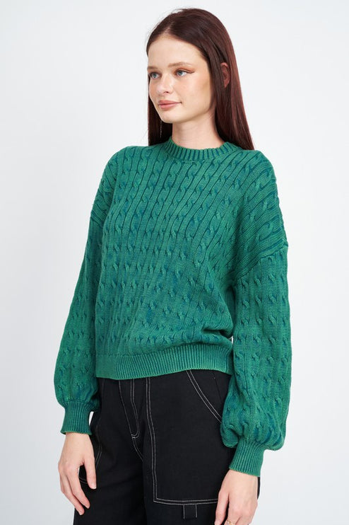 Cozy Soft Fashion Bubble Sleeves Cable Knit Top Sweater - Accessoriesforever