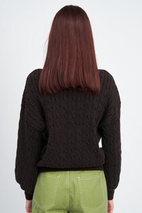 Cozy Soft Fashion Bubble Sleeves Cable Knit Top Sweater - Accessoriesforever