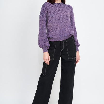 Cozy Soft Fashion Bubble Sleeves Cable Knit Top Sweater - Accessoriesforever