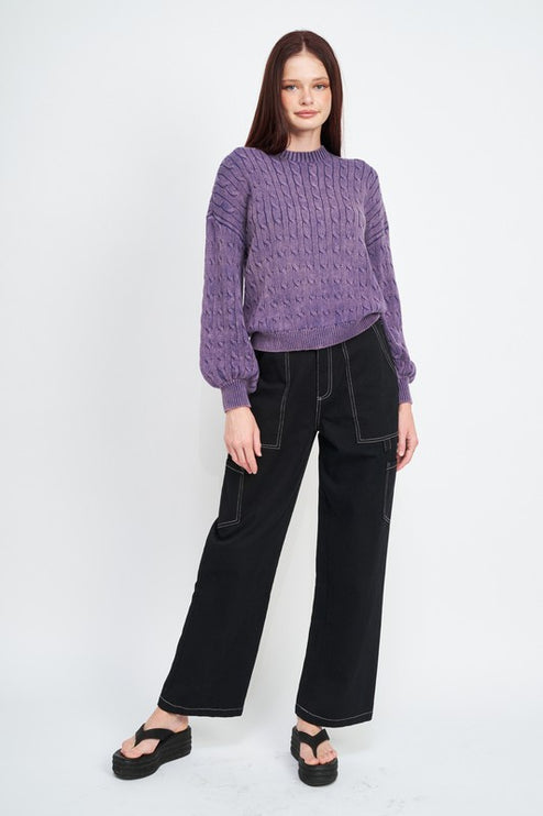 Cozy Soft Fashion Bubble Sleeves Cable Knit Top Sweater - Accessoriesforever
