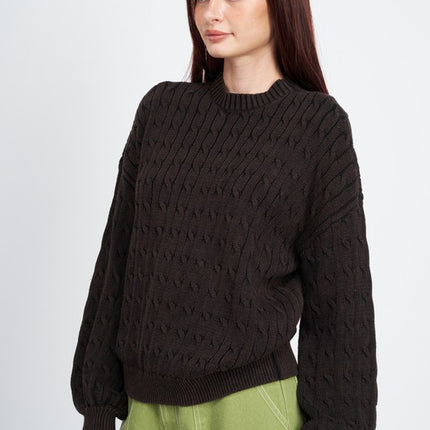 Cozy Soft Fashion Bubble Sleeves Cable Knit Top Sweater - Accessoriesforever
