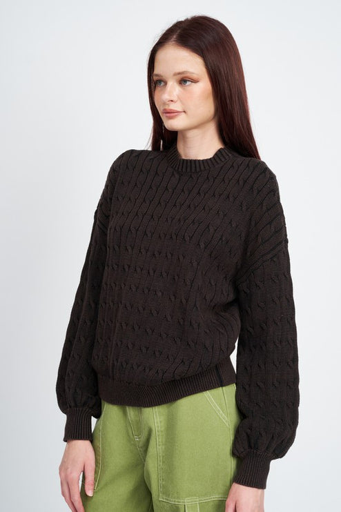 Cozy Soft Fashion Bubble Sleeves Cable Knit Top Sweater - Accessoriesforever