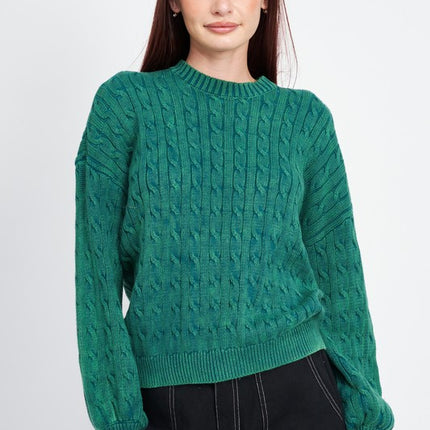 Cozy Soft Fashion Bubble Sleeves Cable Knit Top Sweater - Accessoriesforever