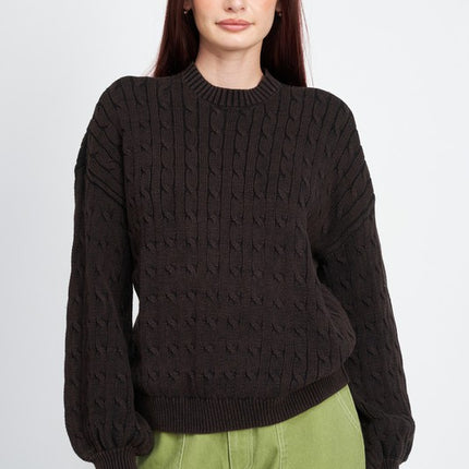 Cozy Soft Fashion Bubble Sleeves Cable Knit Top Sweater - Accessoriesforever