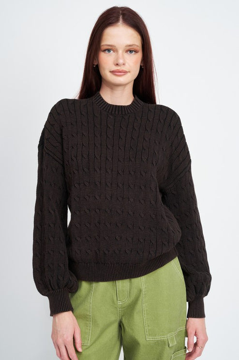 Cozy Soft Fashion Bubble Sleeves Cable Knit Top Sweater - Accessoriesforever