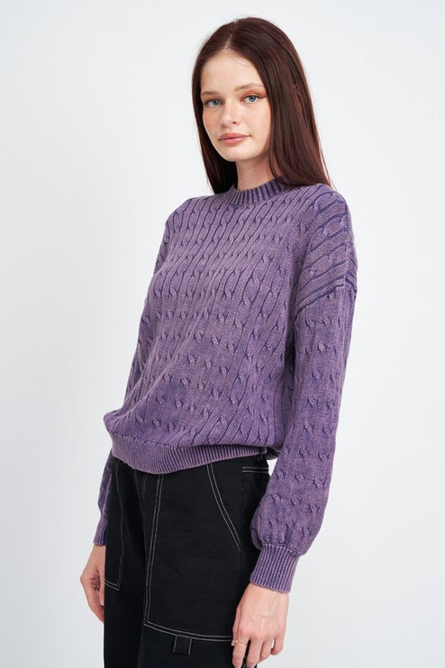 Cozy Soft Fashion Bubble Sleeves Cable Knit Top Sweater