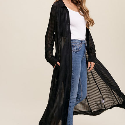 Beautiful Elegant Sheer Long Button Down Jacket Shirt Maxi Dress