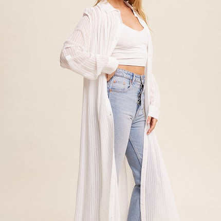 Beautiful Elegant Sheer Long Button Down Jacket Shirt Maxi Dress