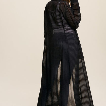 Beautiful Elegant Sheer Long Button Down Jacket Shirt Maxi Dress