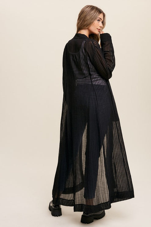 Beautiful Elegant Sheer Long Button Down Jacket Shirt Maxi Dress