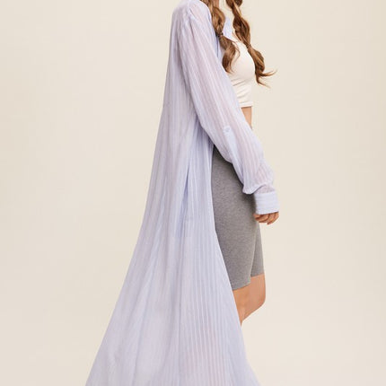 Beautiful Elegant Sheer Long Button Down Jacket Shirt Maxi Dress