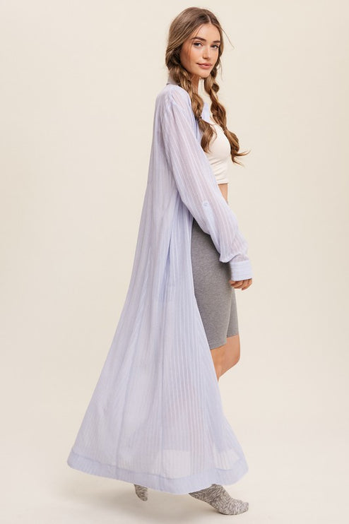Beautiful Elegant Sheer Long Button Down Jacket Shirt Maxi Dress - Accessoriesforever