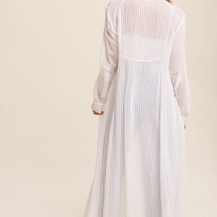 Beautiful Elegant Sheer Long Button Down Jacket Shirt Maxi Dress