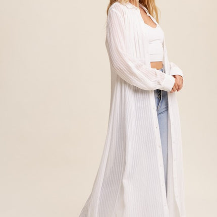 Beautiful Elegant Sheer Long Button Down Jacket Shirt Maxi Dress
