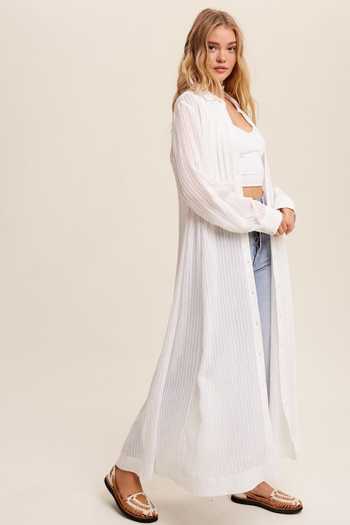 Beautiful Elegant Sheer Long Button Down Jacket Shirt Maxi Dress - Accessoriesforever
