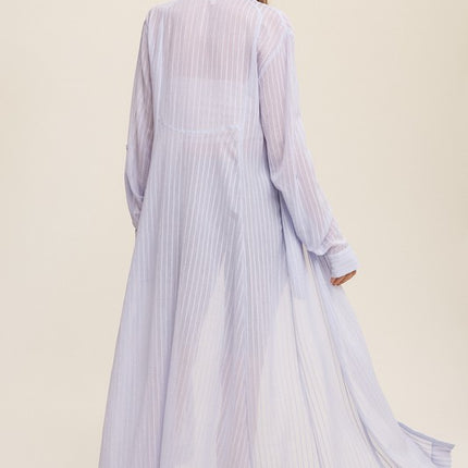 Beautiful Elegant Sheer Long Button Down Jacket Shirt Maxi Dress